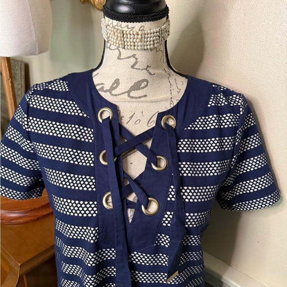 MICHAEL Michael Kors Mesh -Inset Striped Lace - Up Midi Dress NWT - Picture 11 of 11